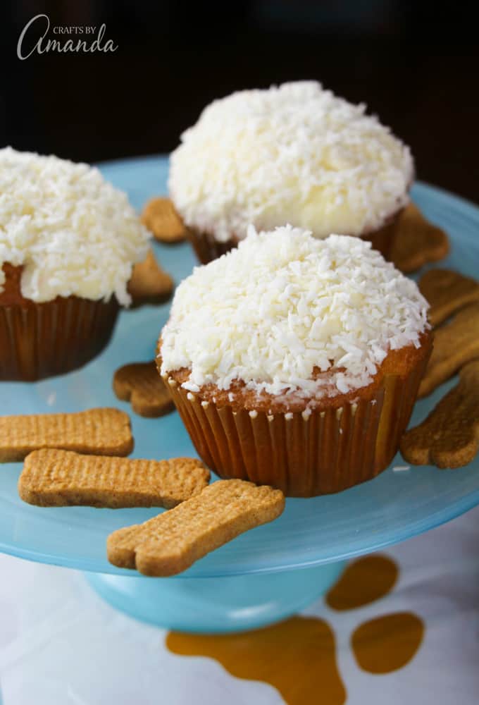 We used a boxed vanilla cupcake mix and topped it with buttercream and rolled it in coconut flakes to suggest white, fluffy fur.