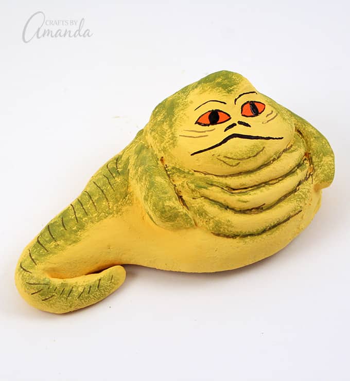 Jabba the Hutt lives in a palace on the planet Tattoine where he runs a criminal empire and has a bounty out for Han Solo. Jabba is eventually defeated by our heroes, but nonetheless his shape and appearance are perfect for molding from salt dough!