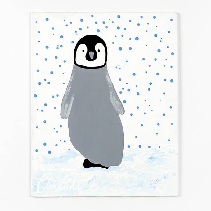 Penguin art made from a childs footprint