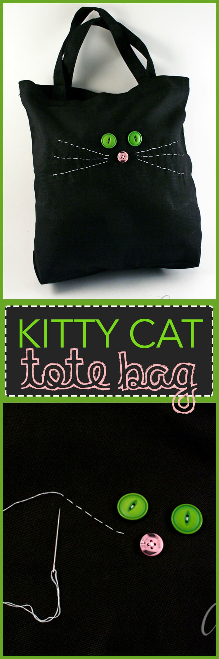 Kids will love learning to how hand stitch this sweet kitty cat tote bag, perfect for carrying around their dolls, toys or craft supplies!