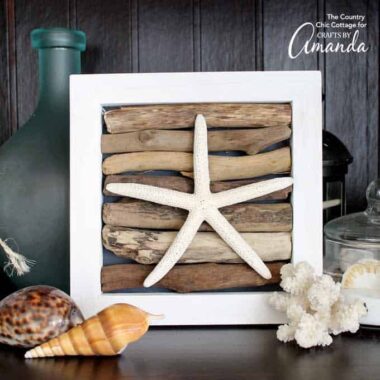 Add this driftwood art to your summer mantel as a nod to the beach that will leave you dreaming of waves splashing on the sand! A pretty home decor project!