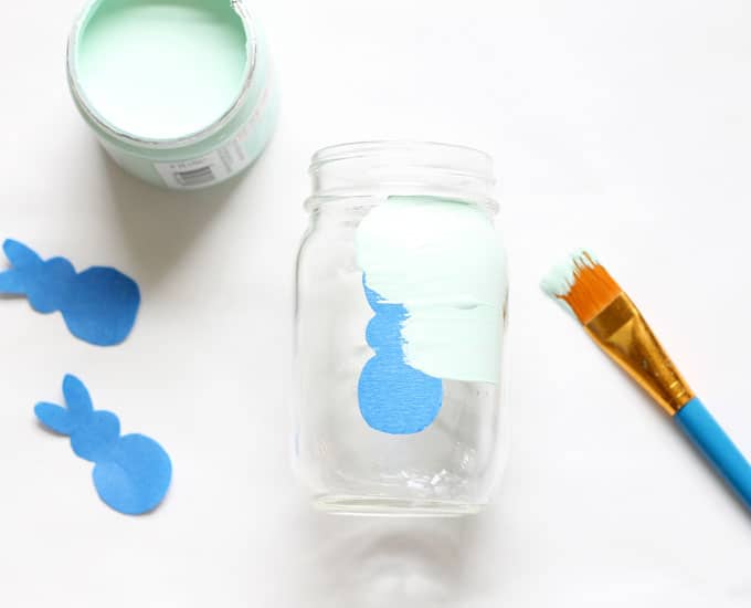 Painting over a template on a mason jar