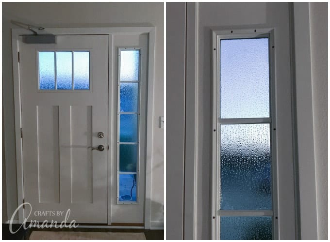 Vinyl cling sidelight window treatments are an easy inexpensive solution