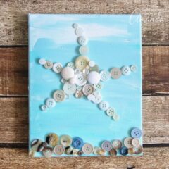 Make this simple starfish wall art with buttons and a canvas. This coastal craft is a great way to upcycle and reuse old buttons.