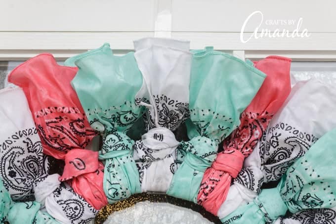 Colorful bandanas made into a wreath