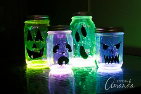 Glowing Jack O Lantern Jars - fun glow in the dark pumpkin luminaries!