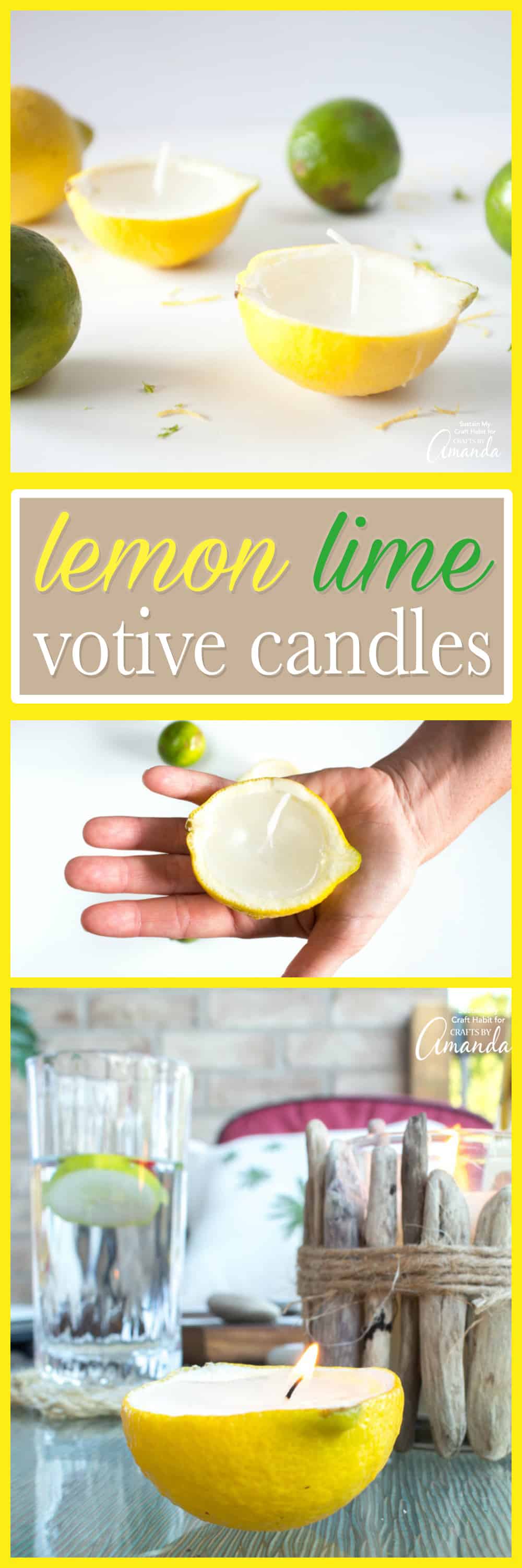 Make lemon lime votive candles using summer fruits like lemons, oranges, and limes. These citrus candles are great for summer BBQ's and parties.