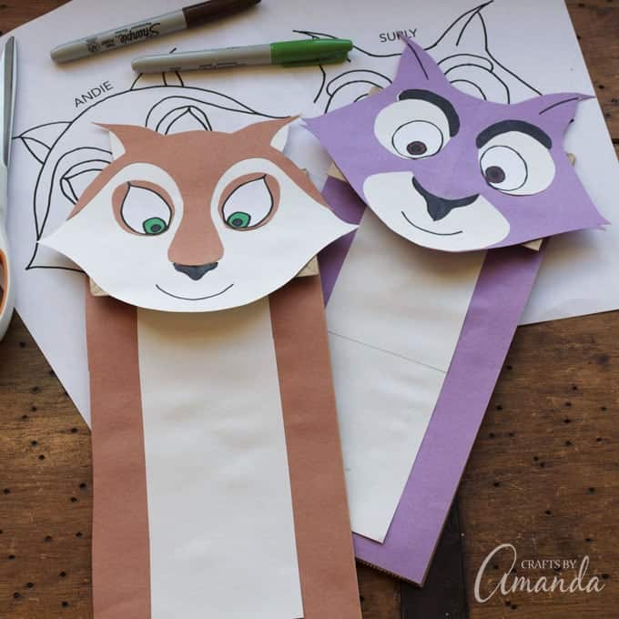 Paper Bag Squirrel Puppets: Surly and Andie from Nut Job 2