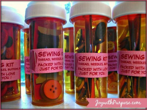 Mini Sewing Kits using pill bottles
