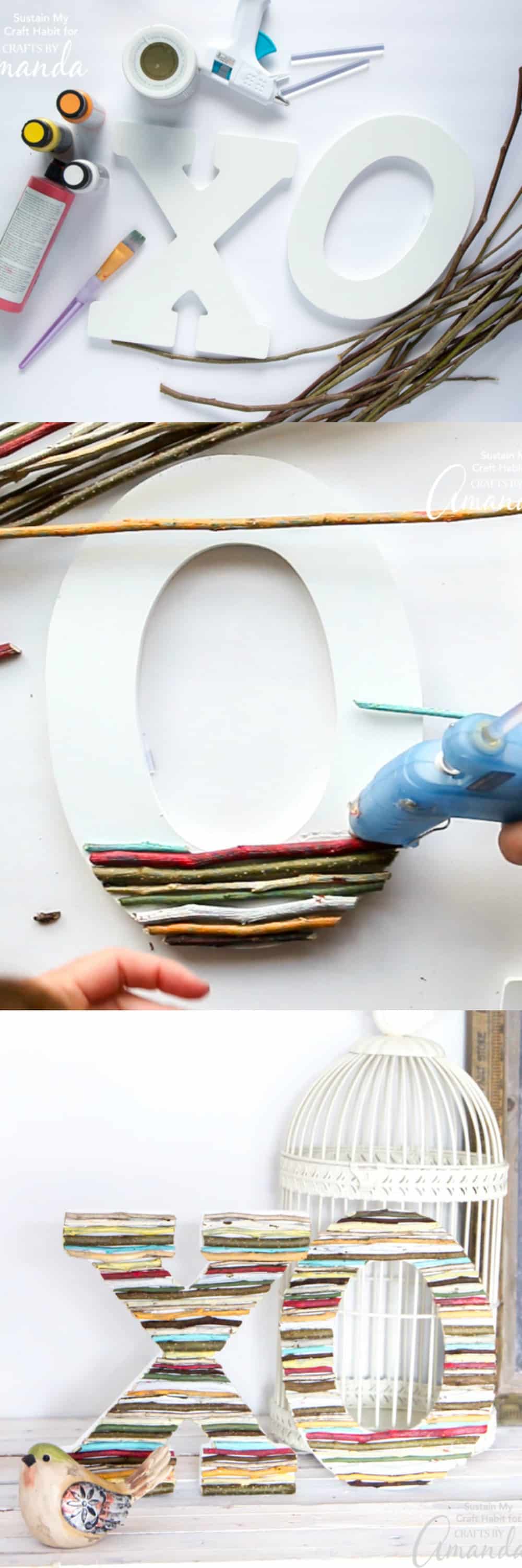 These colorful DIY painted twig wall letters are a fun and trendy way to add a personalized touch to your home or rustic wedding decor this fall.