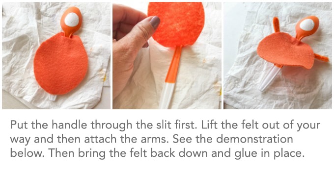 For the next step you will need to lift the felt and move it out of your way which is why the painted faces should be completely dry before you do this!
