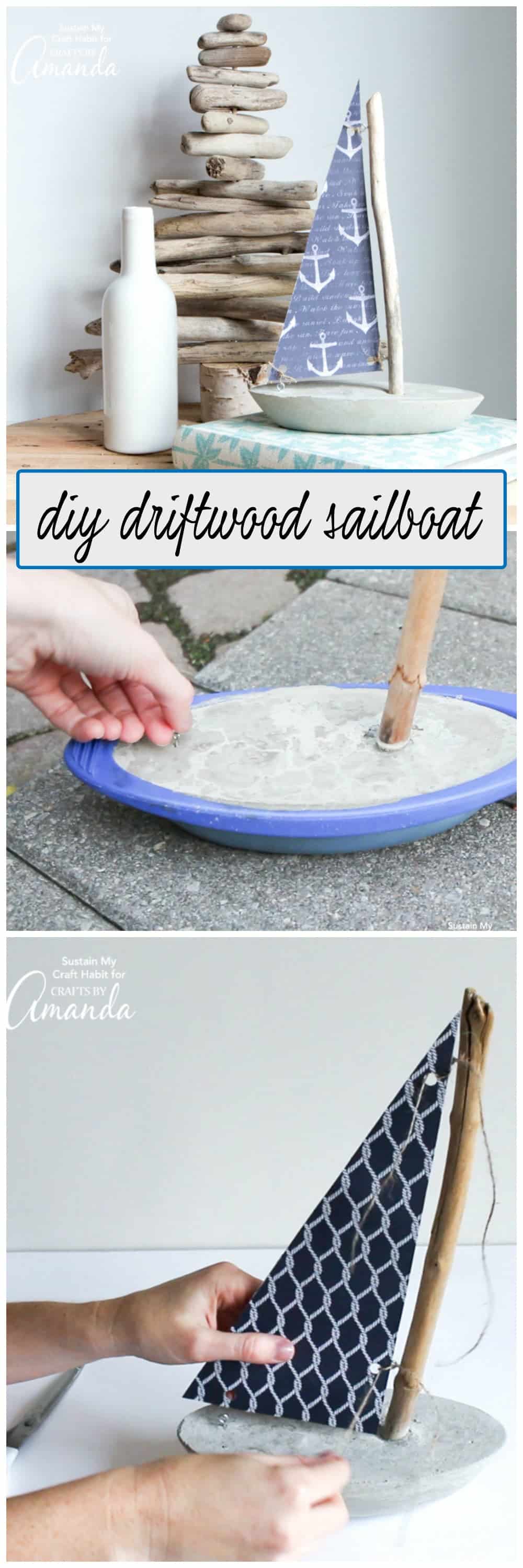 While you won't want to try floating it, this DIY concrete and driftwood sailboat is a breezy nautical or coastal decor idea for your home or cottage.