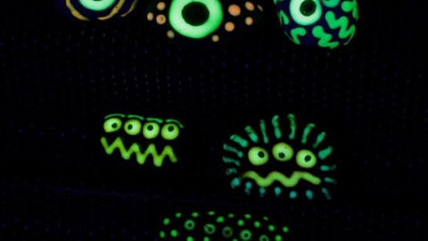 Learn how to make these adorable glow in the dark monster rocks! They are cute in the daytime and when you turn out the lights.