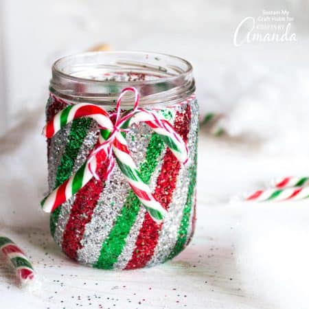 This colorful, glittery candy cane Mason jar luminary is a festive way to add some twinkling warmth to your Christmas decorating.