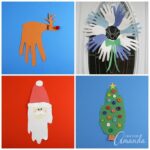 These Christmas handprint crafts include Santa Claus, Rudolph the red-nosed reindeer, a Christmas tree and even a winter themed wreath!