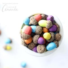These painted acorns are an easy seasonal craft. Gathered in little bowls or spread on your table these acorns make a colorful Thanksgiving centerpiece!