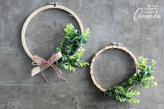 two embroidery hoops wreaths for winter