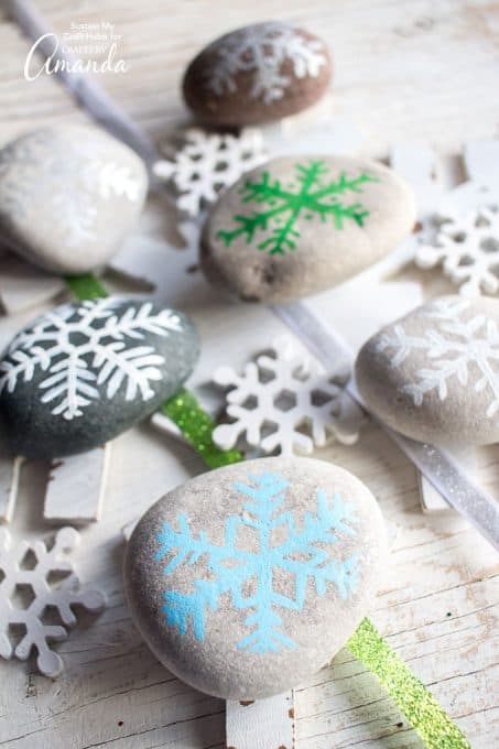 Snowflake Painted Rocks: an easy winter craft anyone can do