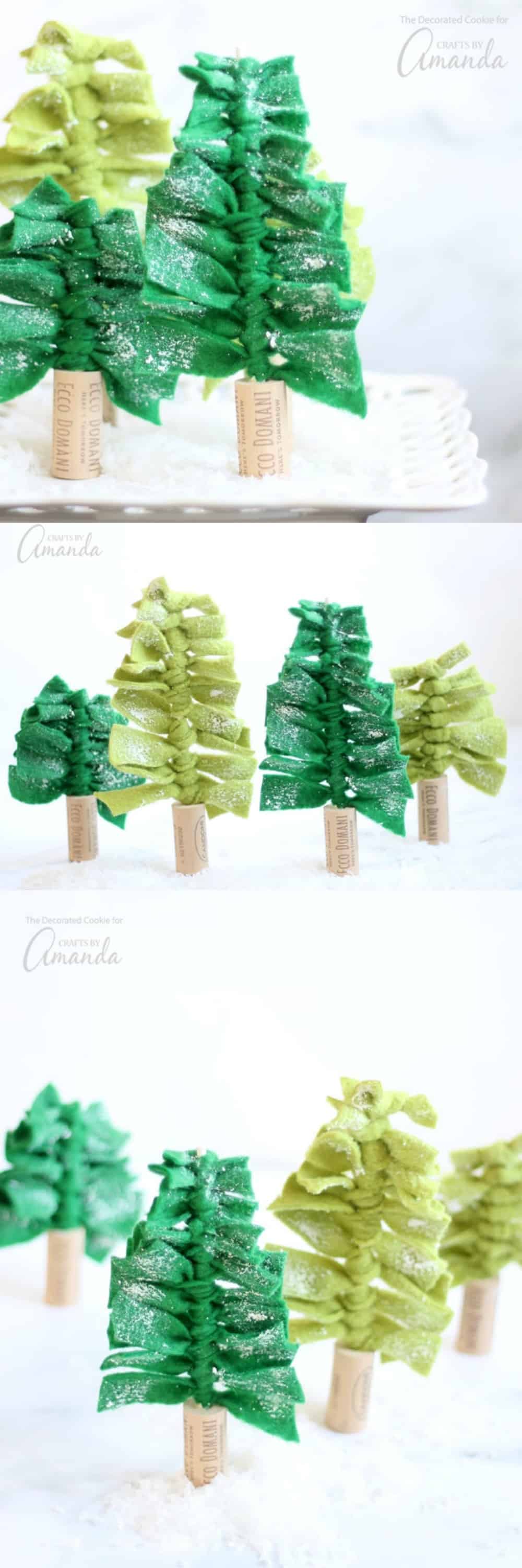 These felt Christmas tree centerpieces are simple to make! Create a forest of Christmas trees for your holiday table, or to decorate your mantle or shelves.