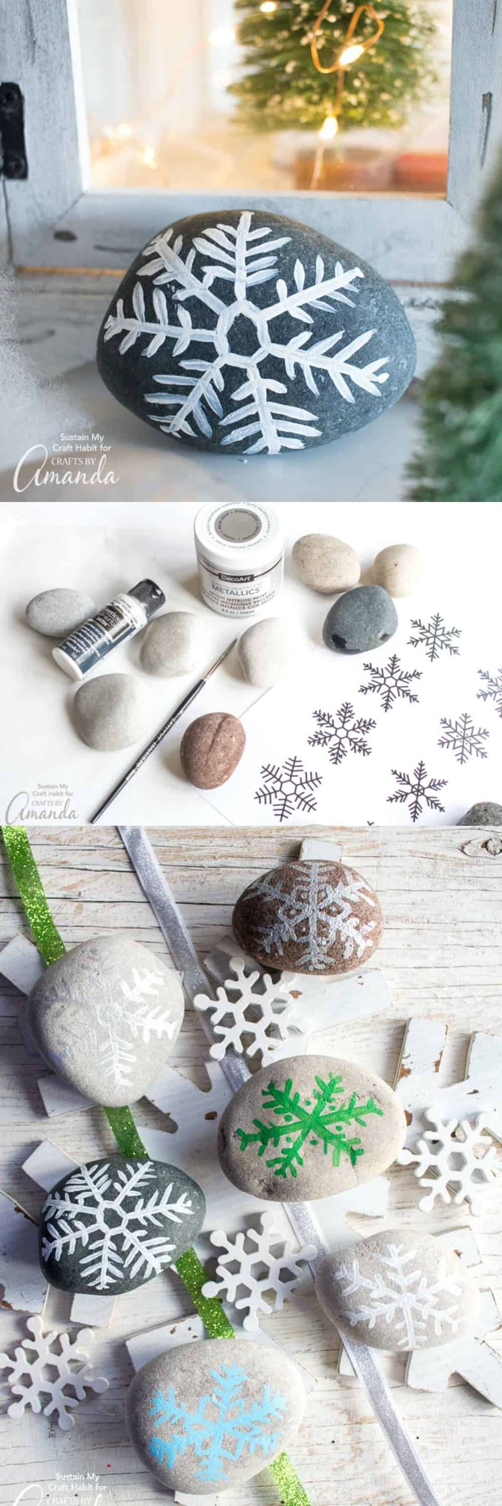 Painted Rock Snowflakes: an easy winter craft anyone can do