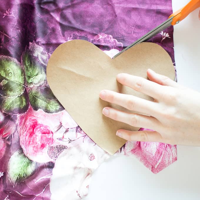 cutting a heart out of scrap fabric