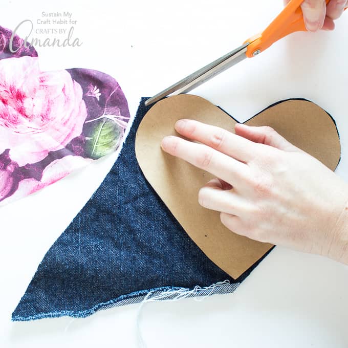 How to make a Heart Garland Step 2- cutting template on fabric