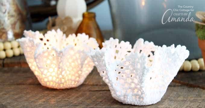 Doily Tea Light Holders: an easy, inexpensive doily craft you’ll love!