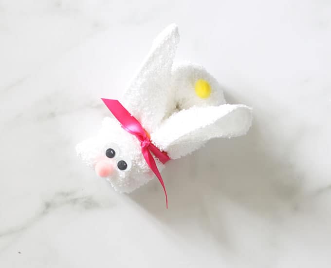Bunny washcloth with googly eyes