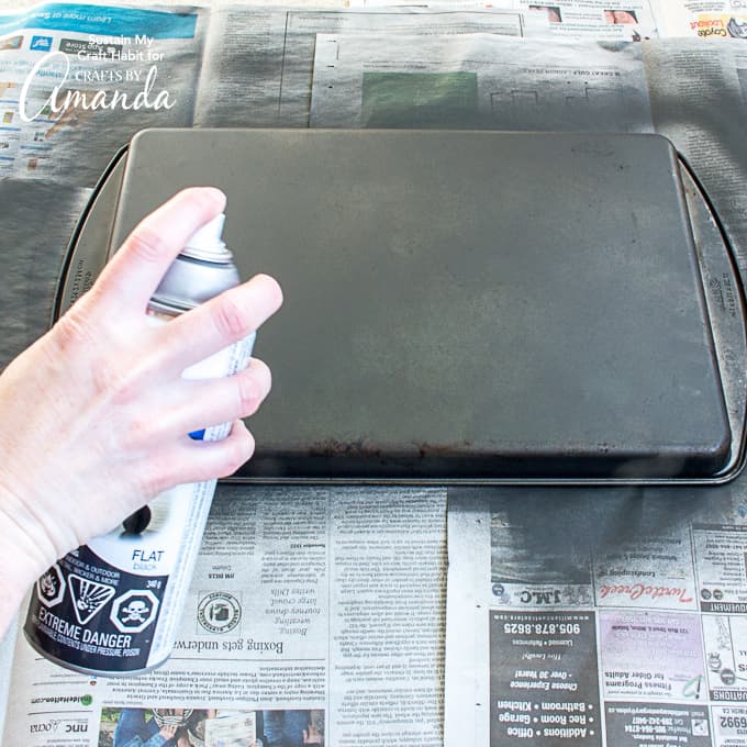 spray painting cookie sheet magnetic board