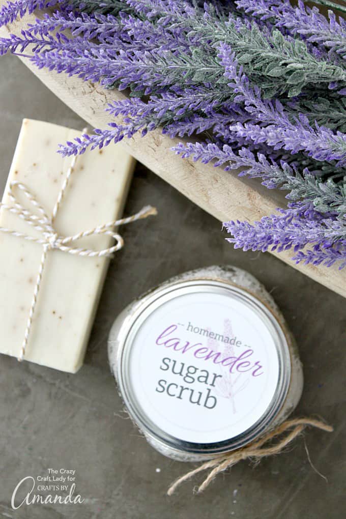 Lavender Sugar Scrub with lavender and soap bar