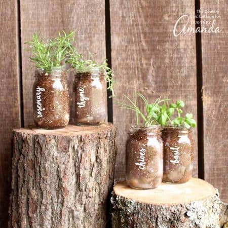 This quick and easy mason jar herb garden is a great addition to your porch or even your kitchen window. Imagine an entire line of these on your windowsill!