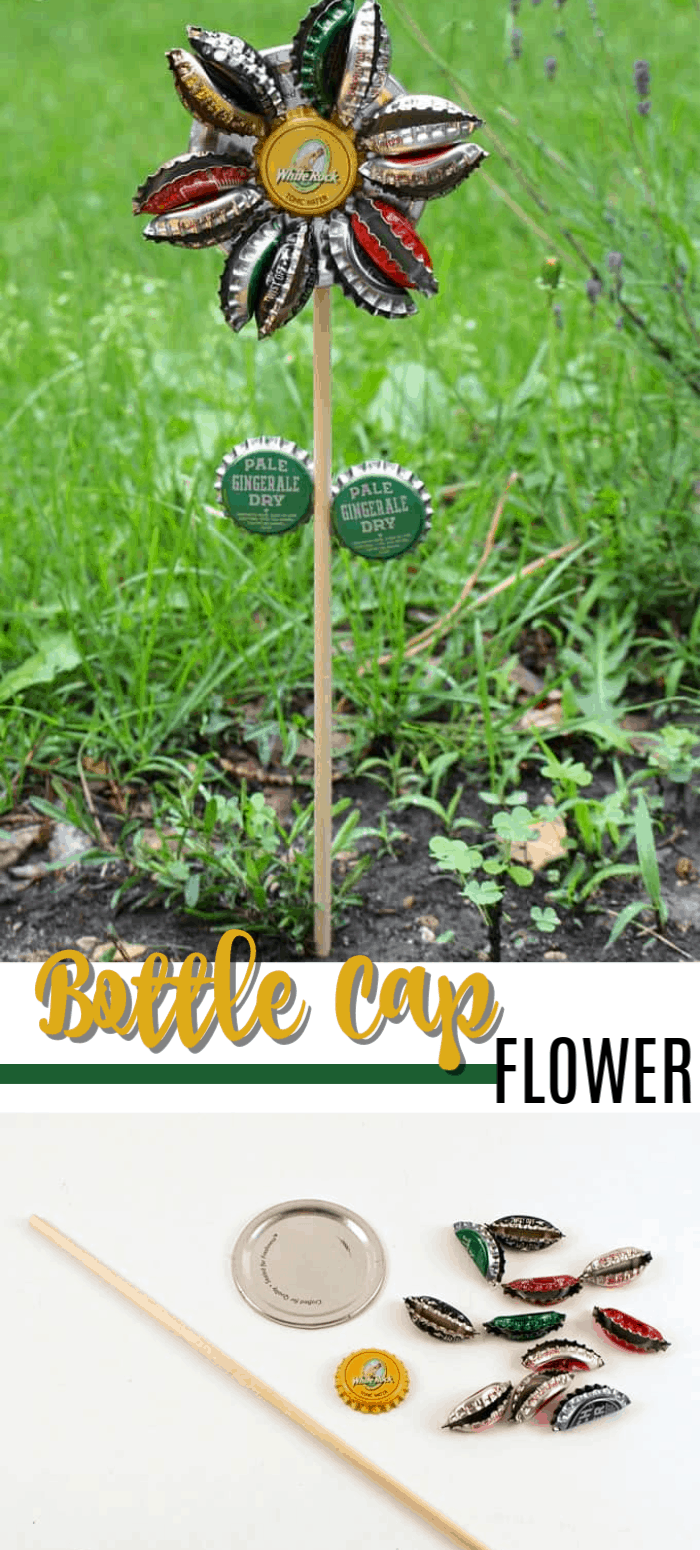 Bottle Cap Flower turn old bottle caps into a fun garden craft