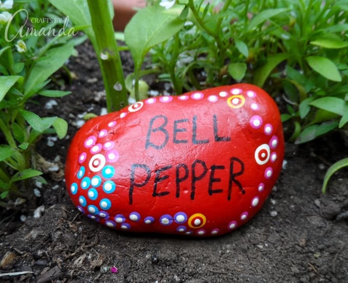 Painted Rock Garden Markers, Bell Pepper