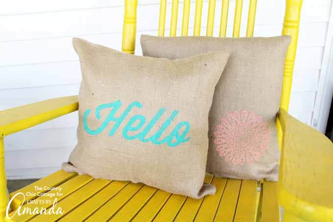Stenciled Burlap Pillow Covers