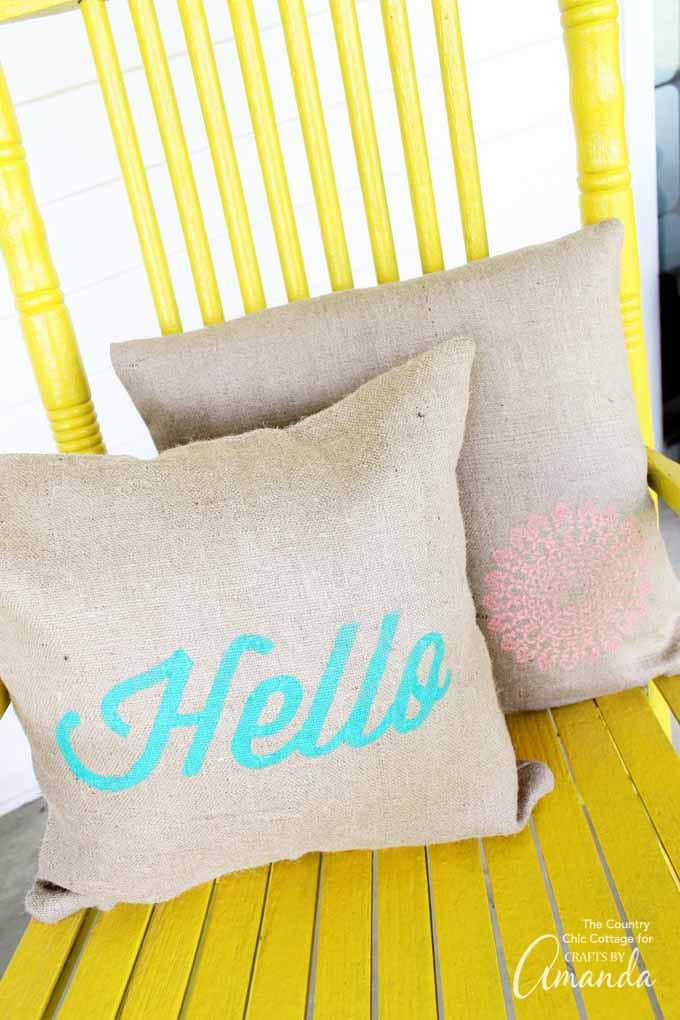 Stenciled Burlap Pillow Covers for your outdoor space