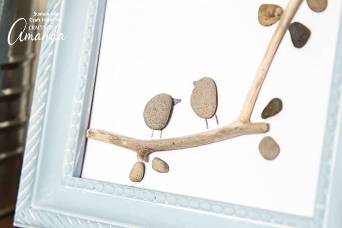 DIY pebble art birds on a branch