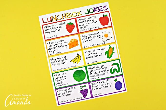 Printable cards with food related jokes on them