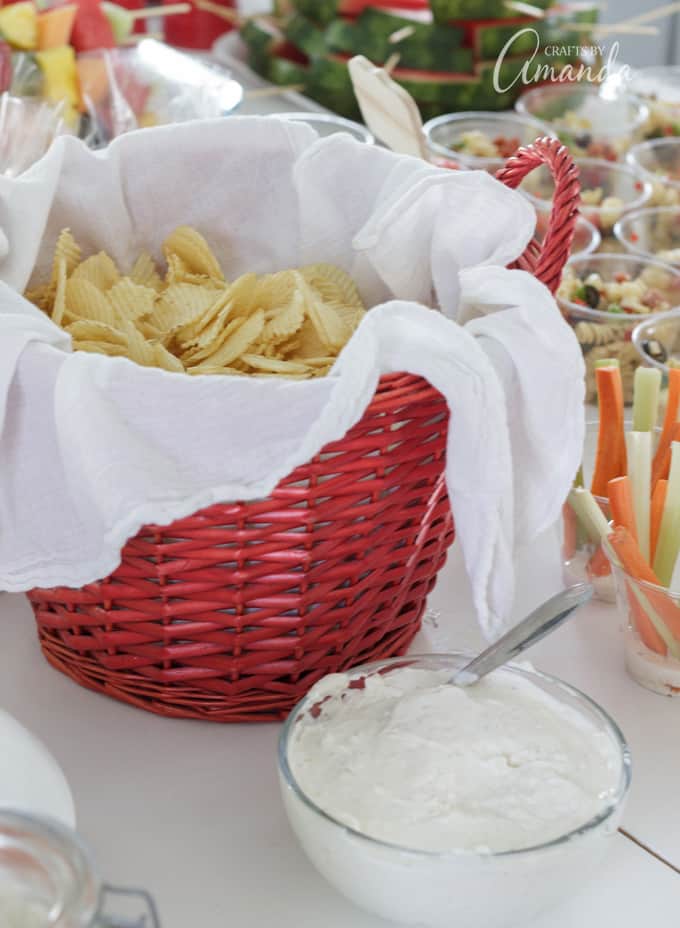 barbecue bridal shower chips in a basket