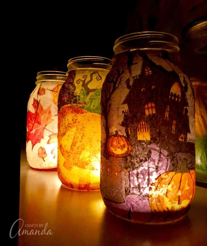 fall napkin luminaries all lit up