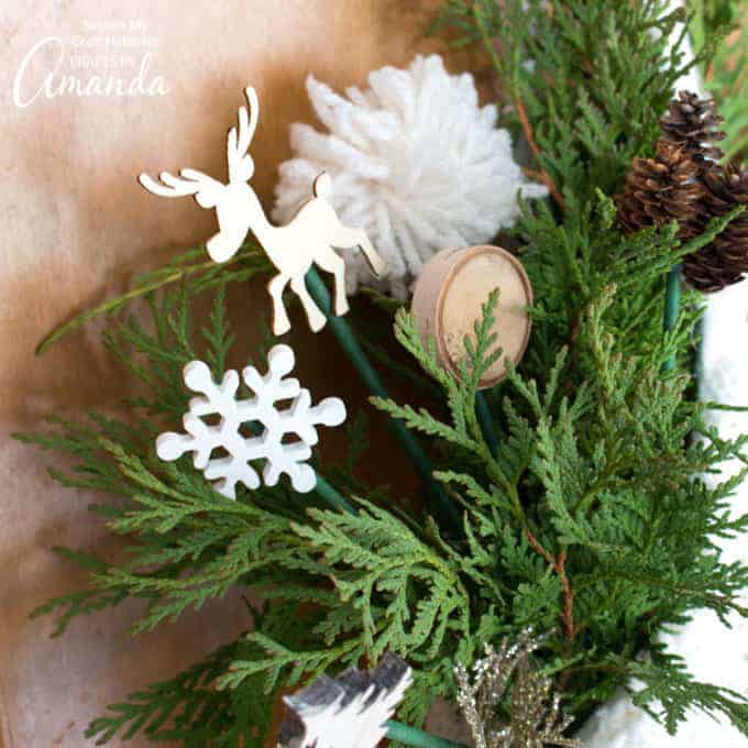 reindeer, snowflakes, and wood slice wooden skewers