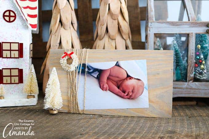 Scrap Wood Frame with baby photo, holiday theme