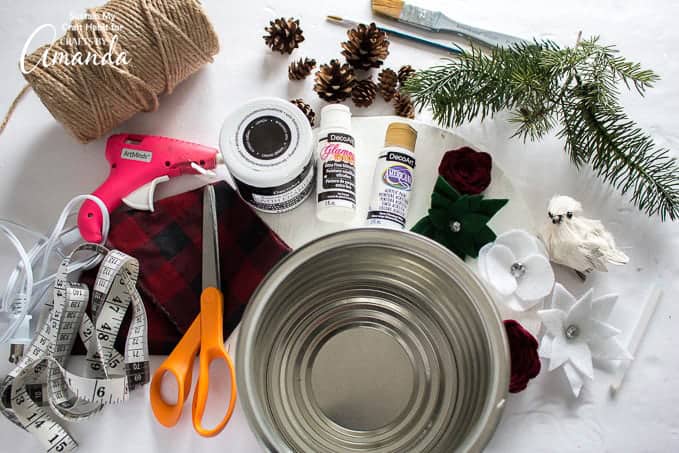 Supplies you'll need to make a snowman hat centerpiece