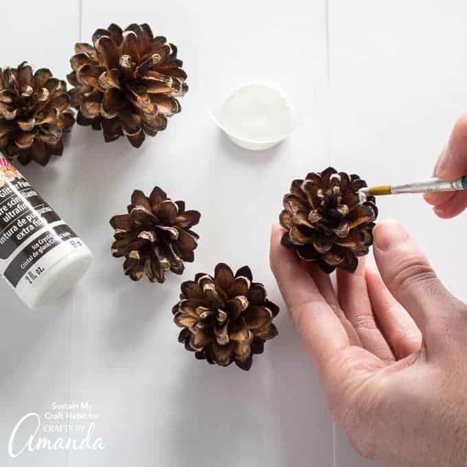 Painting pine cones white