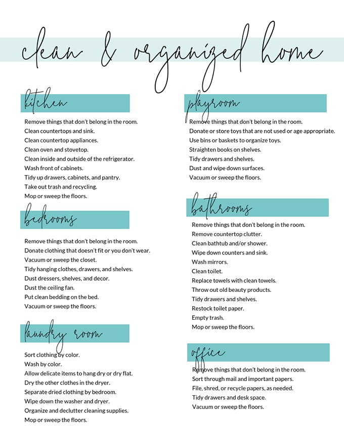 free printable declutter checklist