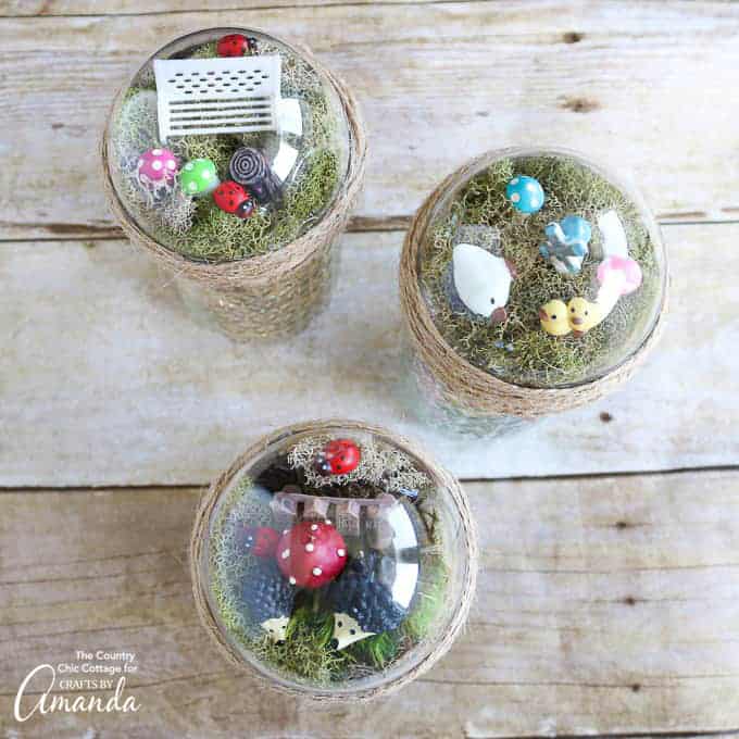 Fairy garden domes on top of mason jars