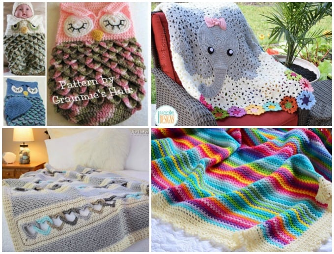 crochet blankets - owl cocoon, elephant baby blanket, heart blanket, colorful crayon rainbow blanket