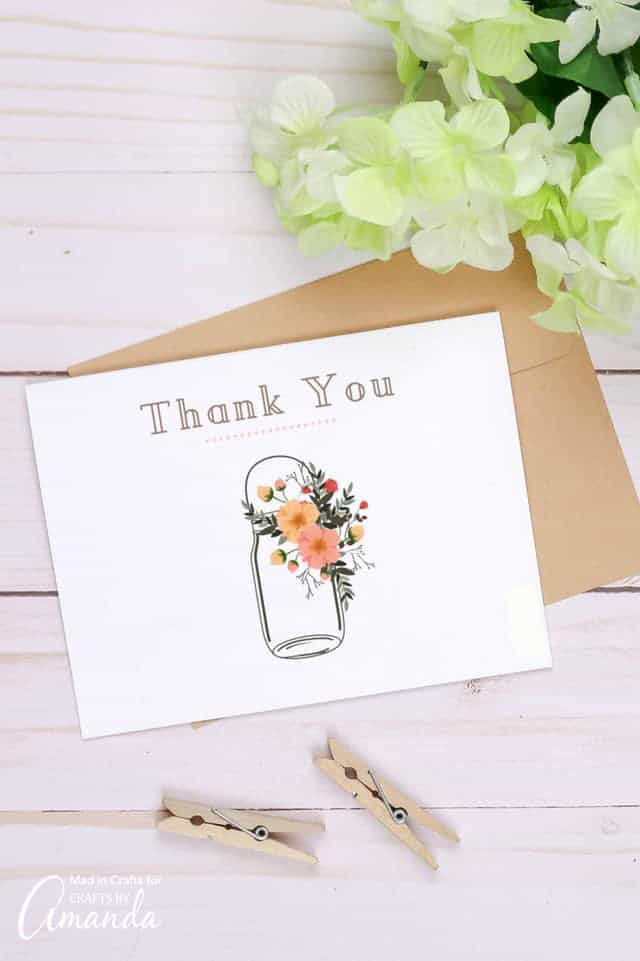 thank you card with mason jar and flowers