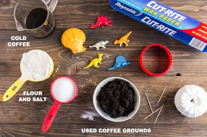 supplies you need to make coffee ground salt dough for fossils