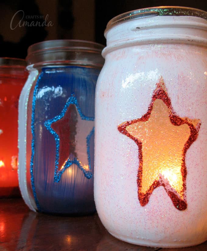 painted jars with a star shaped window