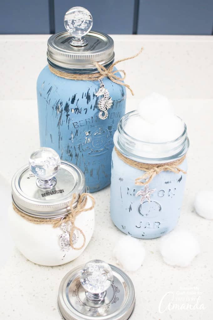 painted mason jars with ocean charms